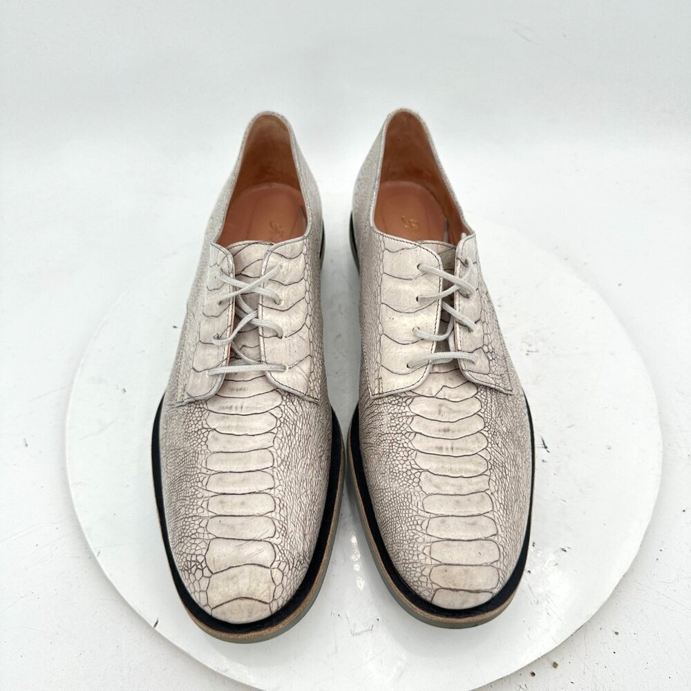 Robert Clergerie Men Size 9b White Grey Snake Pattern Leather Derby Shoes